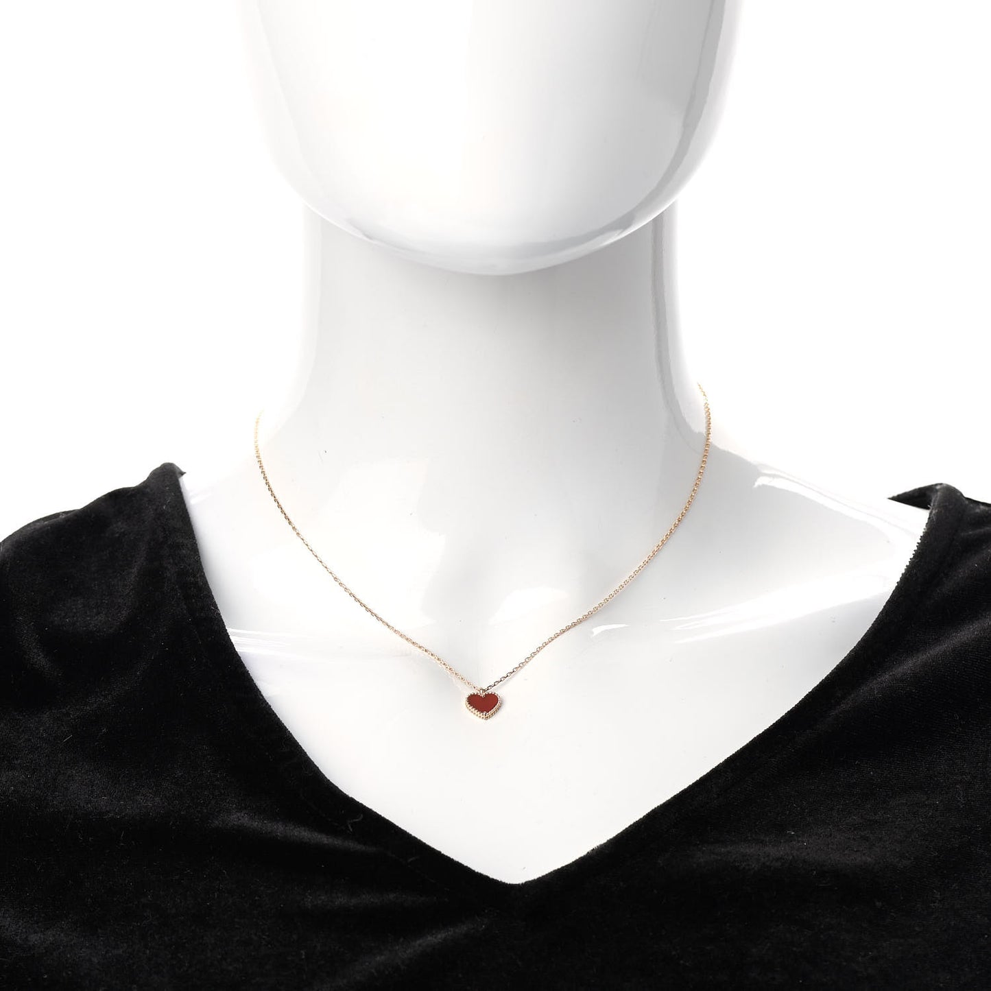 18K Rose Gold Carnelian Sweet Alhambra Heart Pendant Necklace