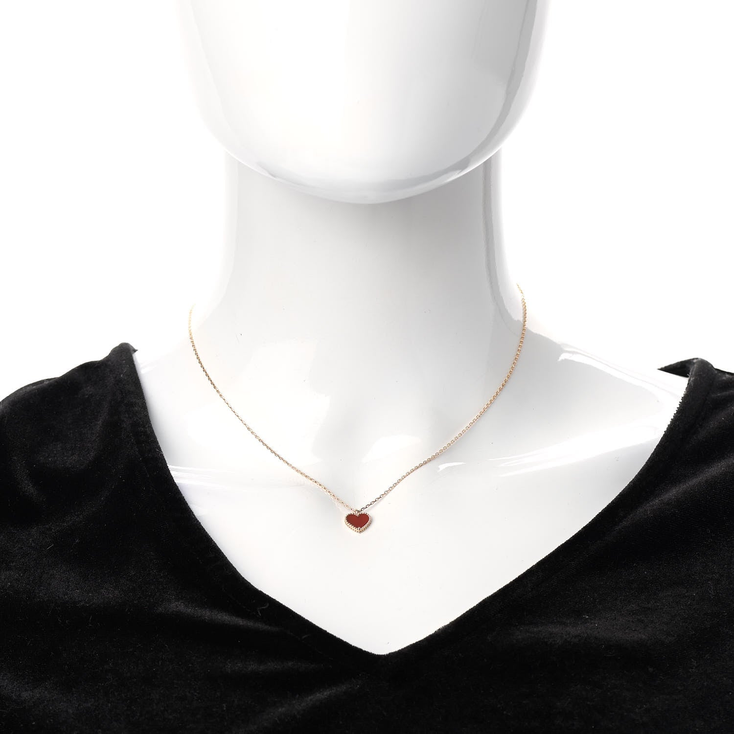 Van Cleef & Arpels 18K Rose Gold Carnelian Sweet Alhambra Heart Pendant Necklace 2 of 7
