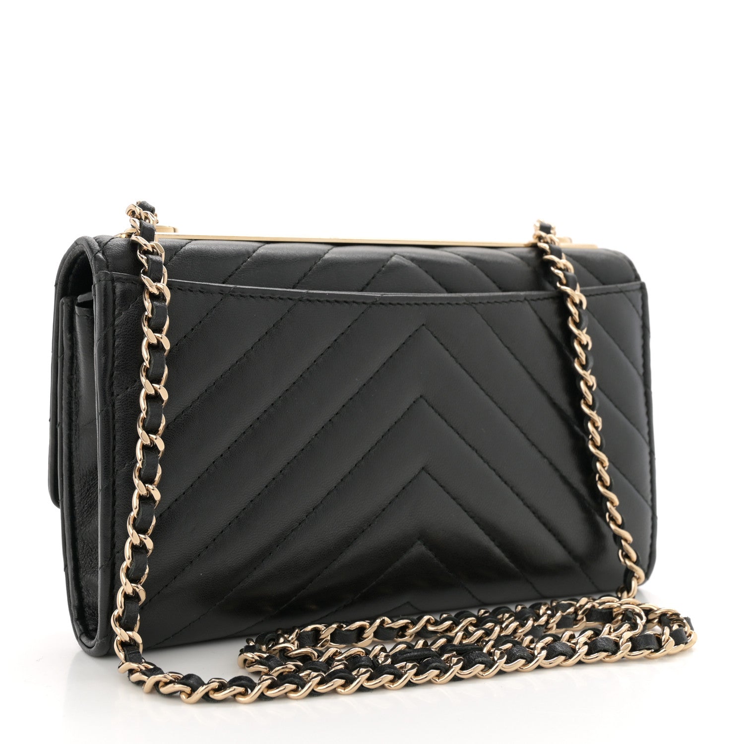 Chanel Lambskin Chevron Quilted Trendy CC Wallet On Chain WOC Black 3 of 14