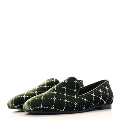 Chanel Velvet Moccasin Loafers 37.5 Dark Green 4 of 10