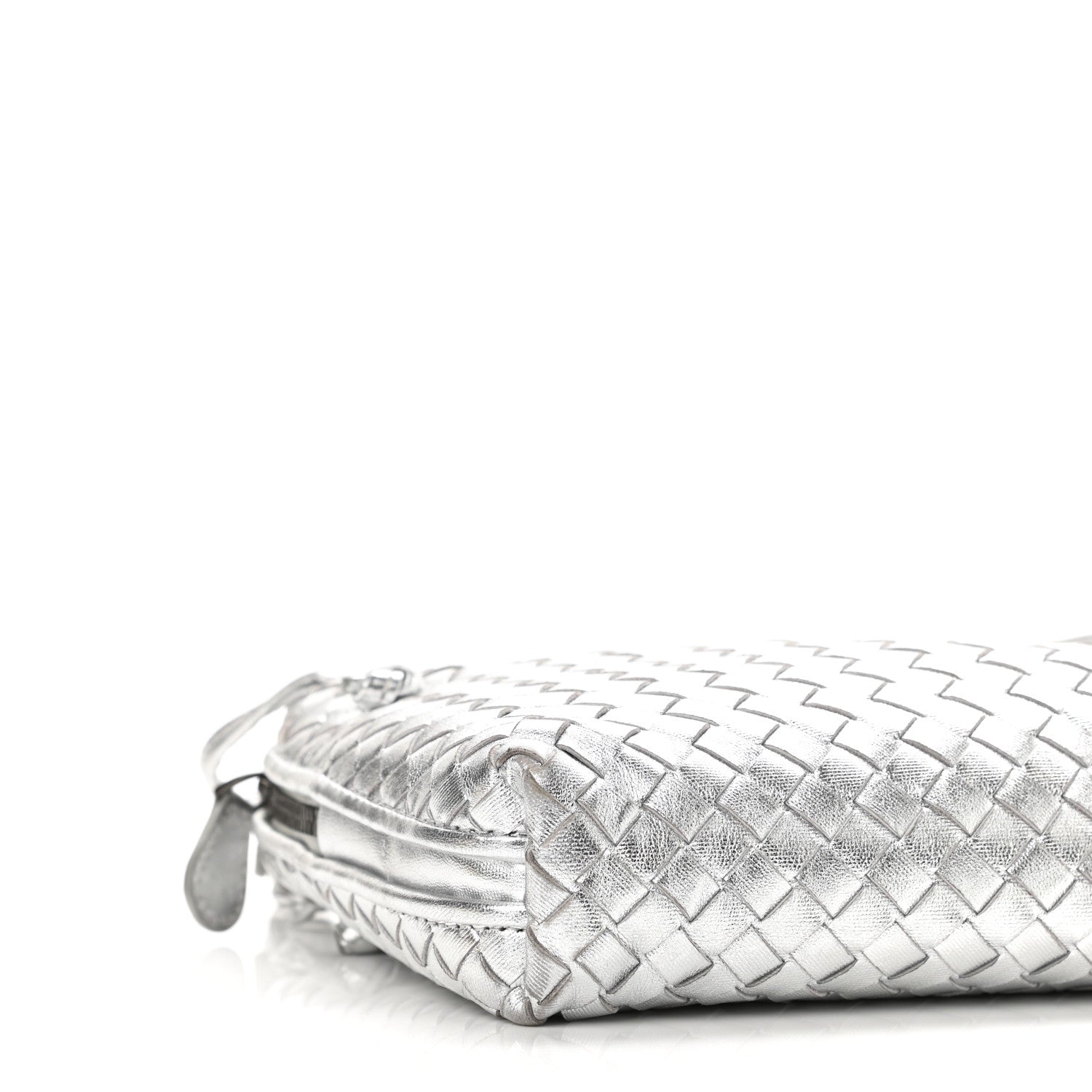 Bottega Veneta Metallic Grosgrain Intrecciato Nodini Crossbody Messenger Silver 9 of 10