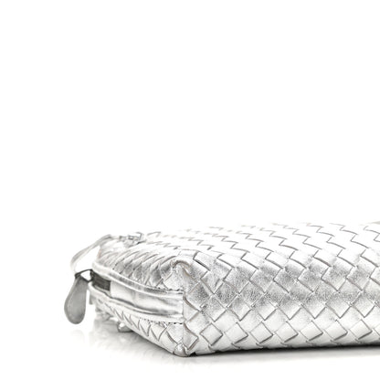 Bottega Veneta Metallic Grosgrain Intrecciato Nodini Crossbody Messenger Silver 9 of 10