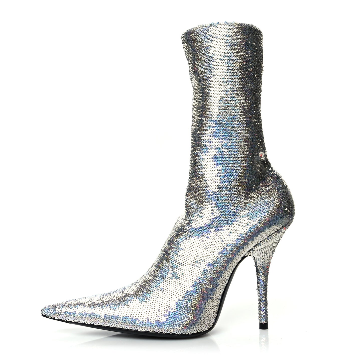 Metallic Sequin Spandex Pointy Toe Knife Booties 37 Silver