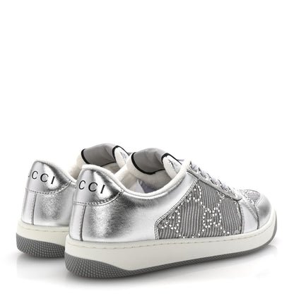 Gucci Metallic Nappa Silk Crystals Womens Screener Sneakers 36.5 Silver Light Grey 5 of 11