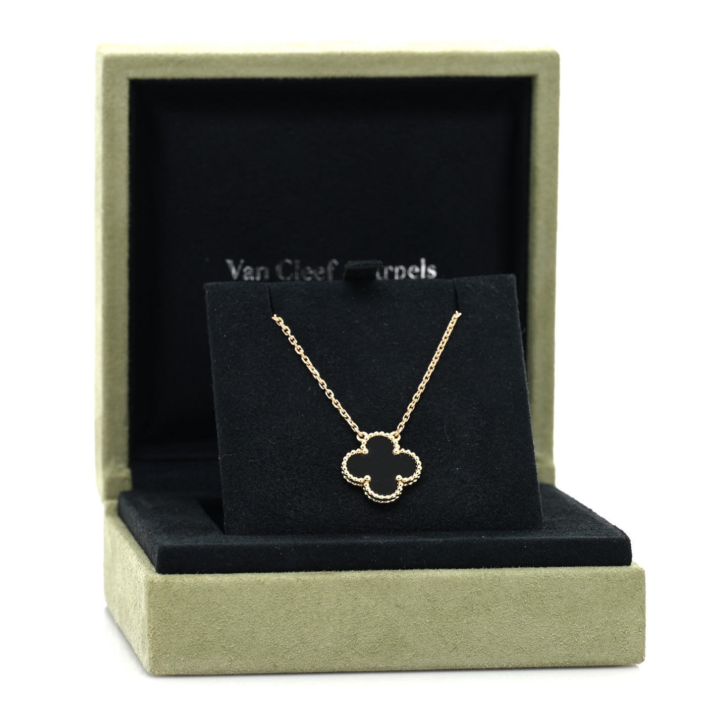 18K Yellow Gold Black Onyx Vintage Alhambra Pendant Necklace
