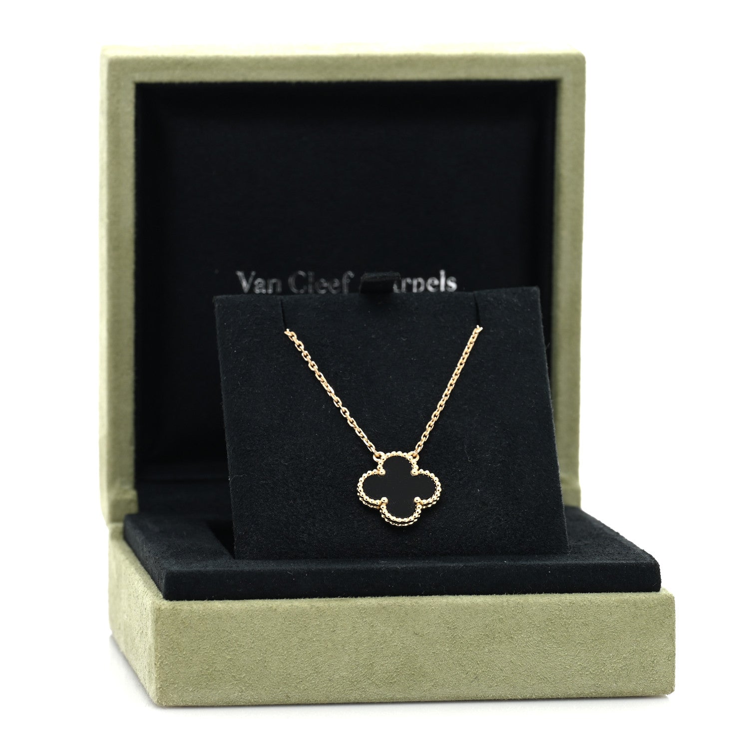Van Cleef & Arpels 18K Yellow Gold Black Onyx Vintage Alhambra Pendant Necklace 5 of 5
