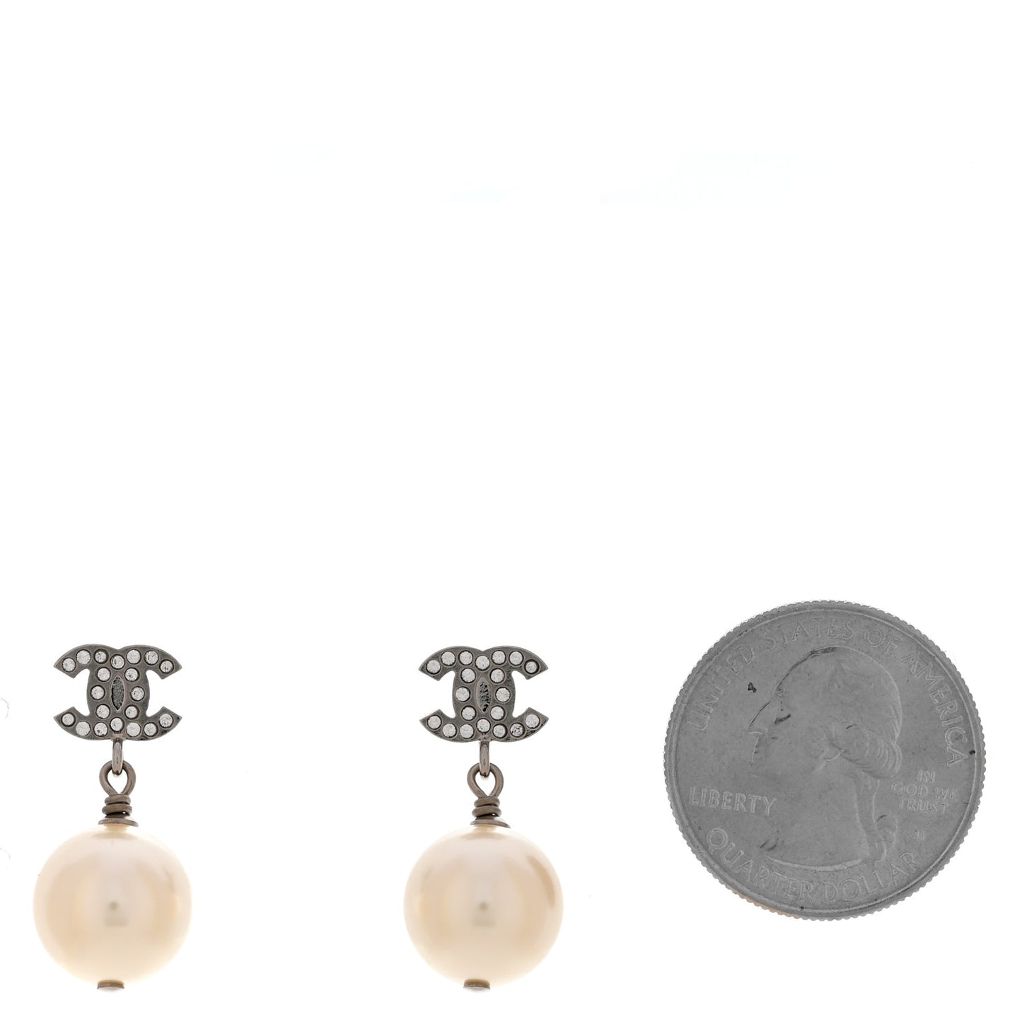 Crystal Pearl CC Drop Earrings Silver Pearly White