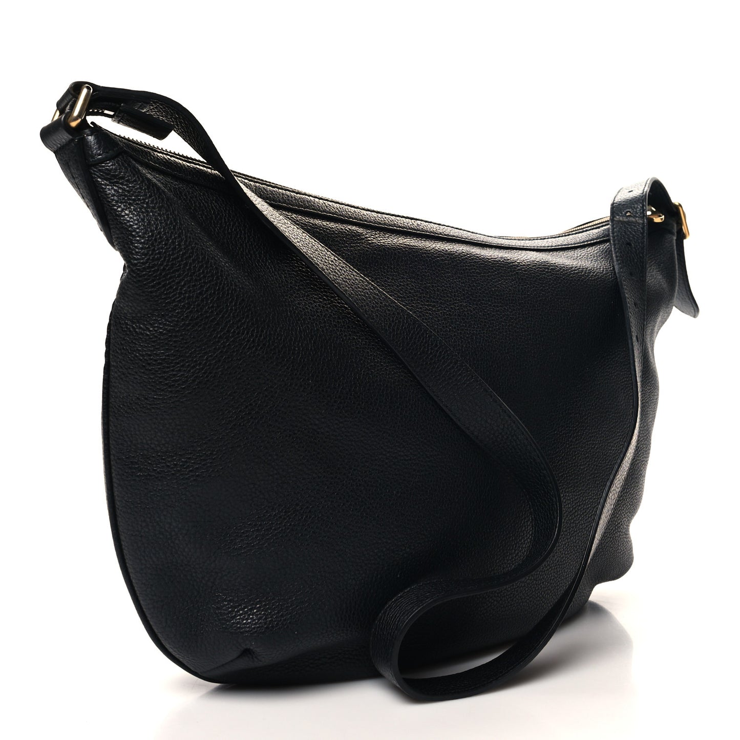 Grained Calfskin Logo Half Moon Hobo Black