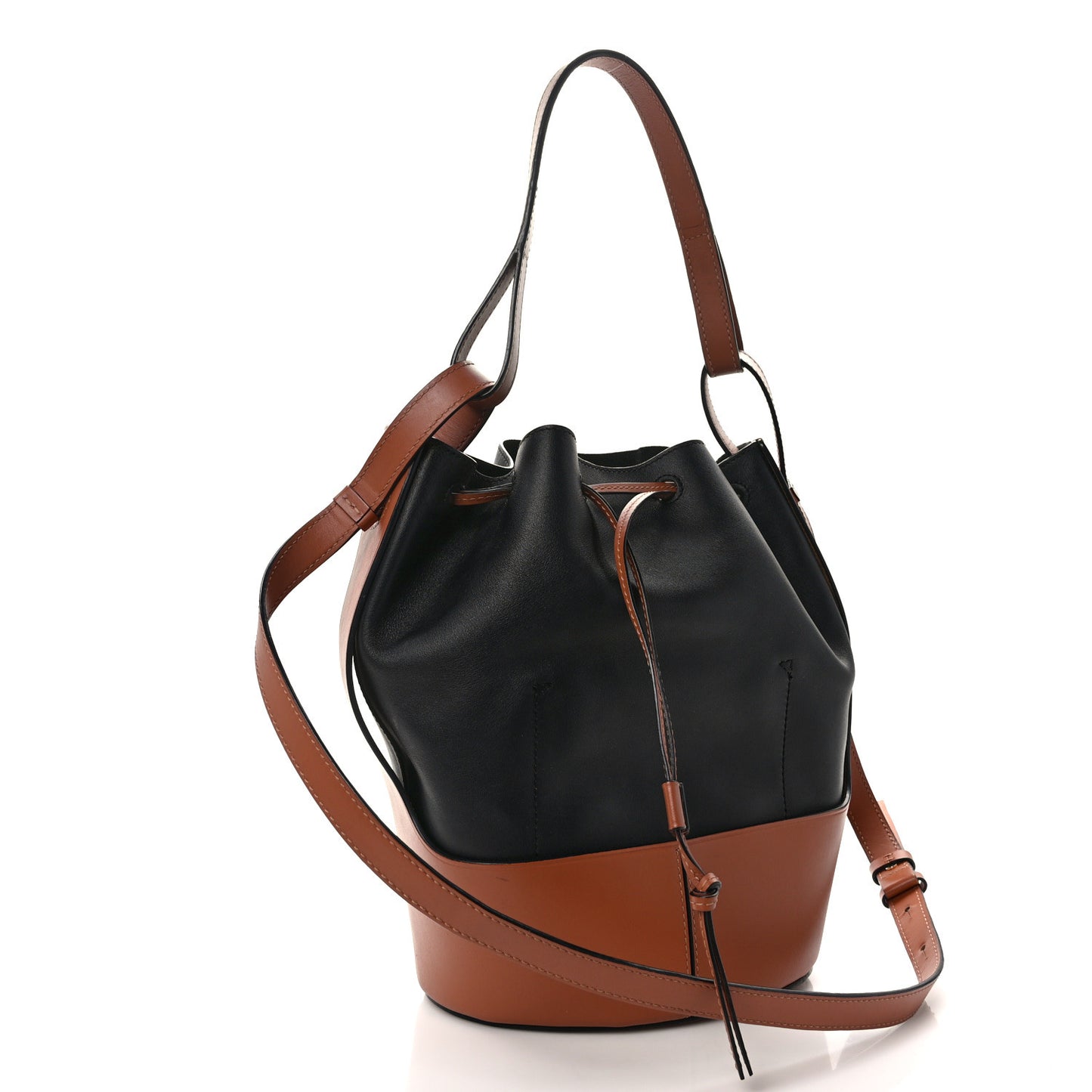 Calfskin Balloon Bucket Bag Black Tan Black Tan