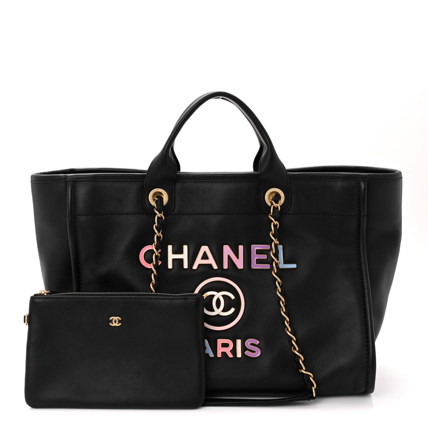 Calfskin Medium Deauville Tote Black Multicolor