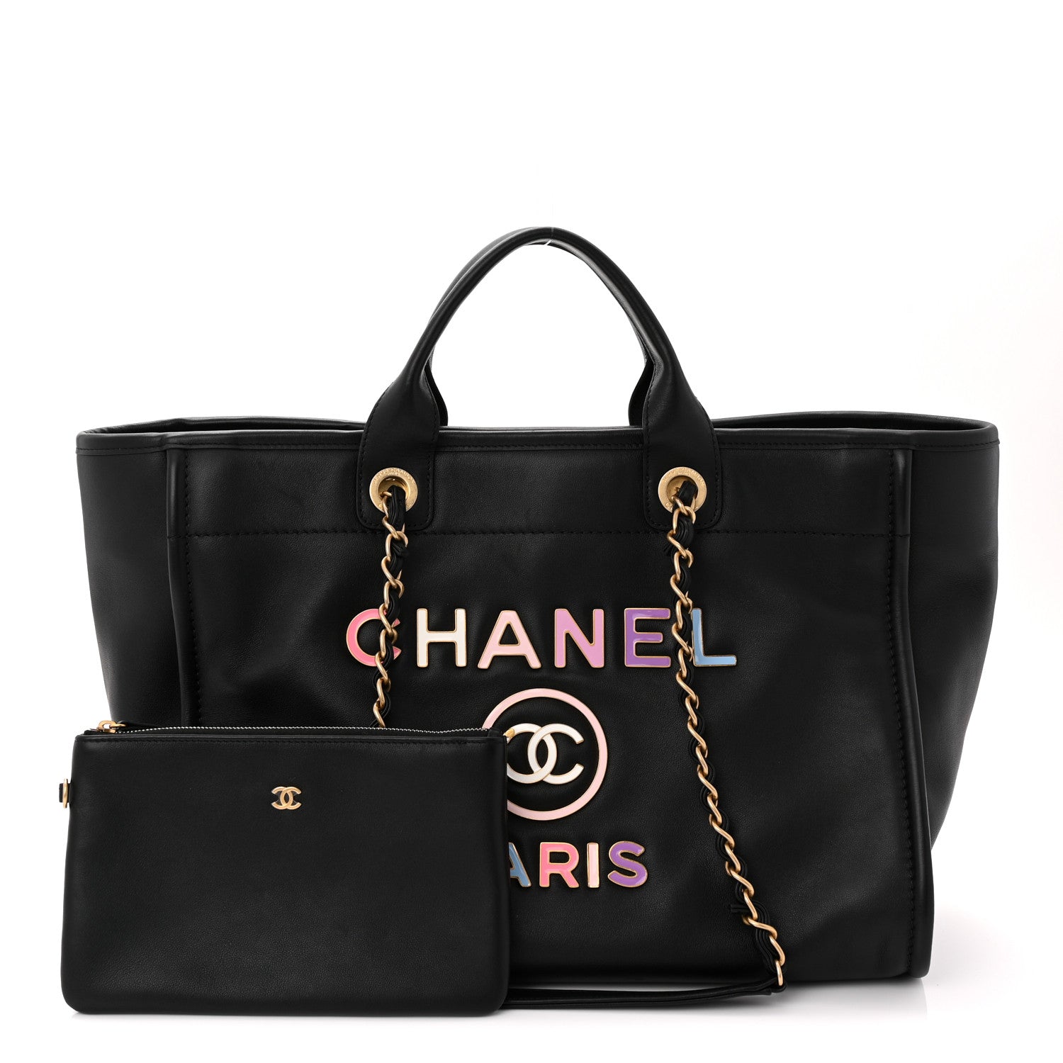 Chanel Calfskin Medium Deauville Tote Black Multicolor 3 of 11