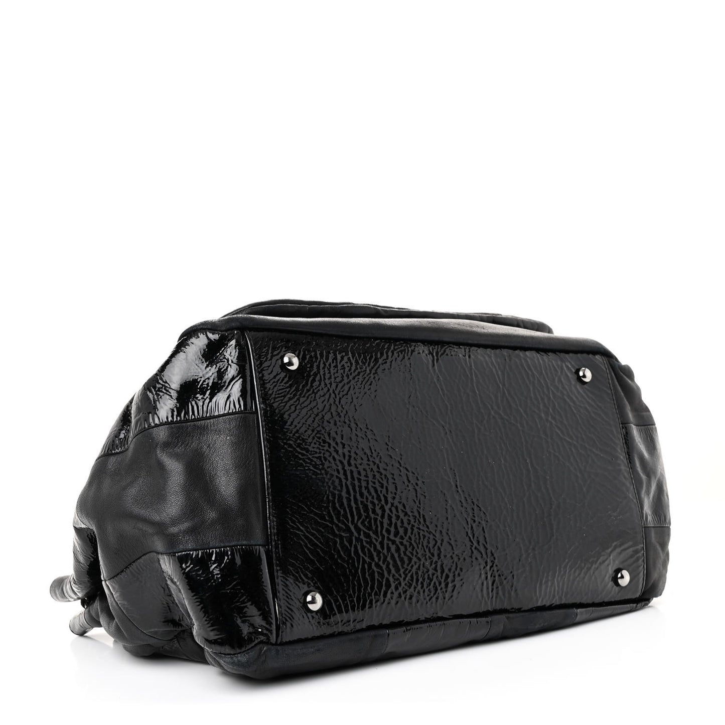 Lambskin Patent Calfskin Brooklyn Patchwork Accordion Flap Black