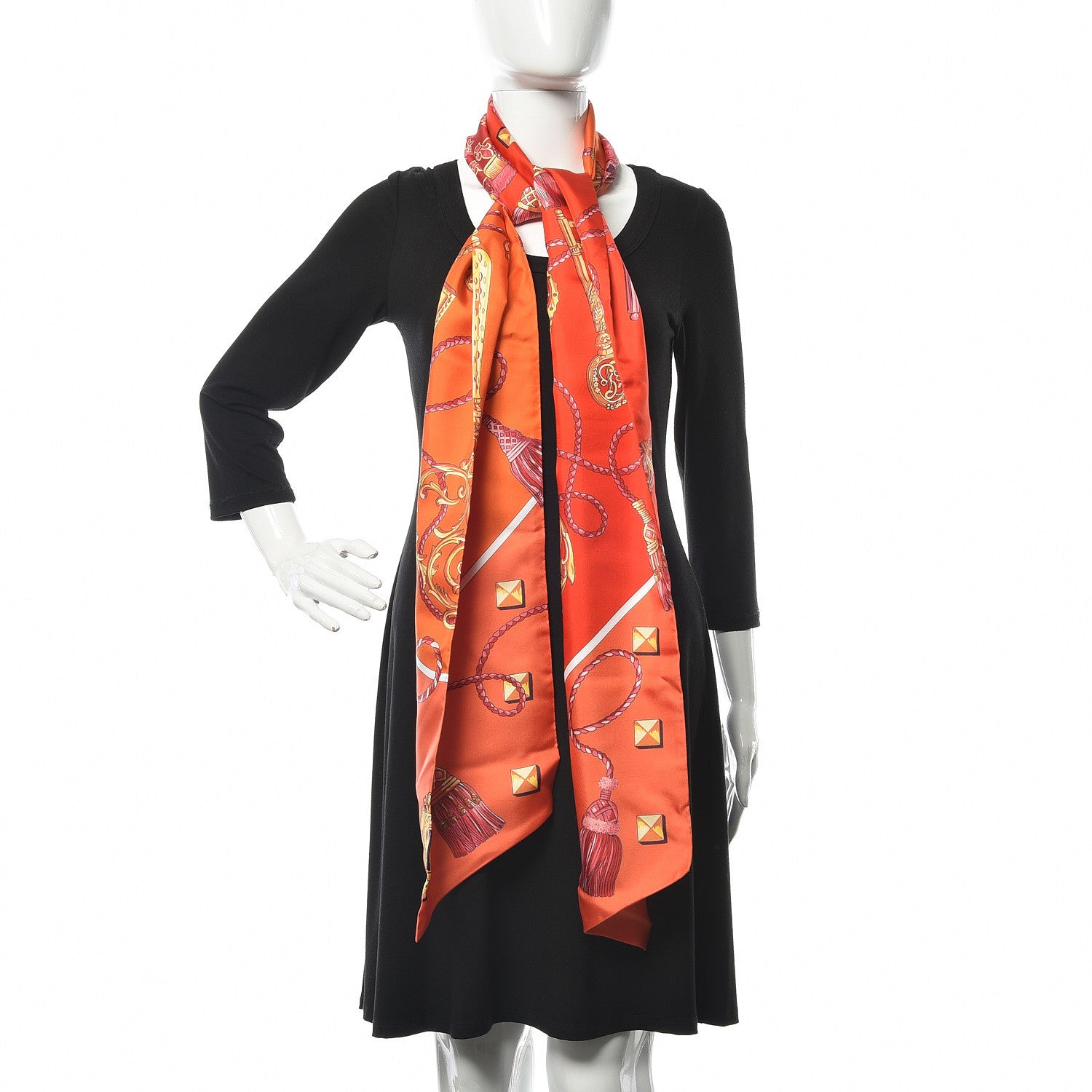 Hermes Silk Les Cles Maxi Twilly Cut Corail Orange Rouge 2 of 5