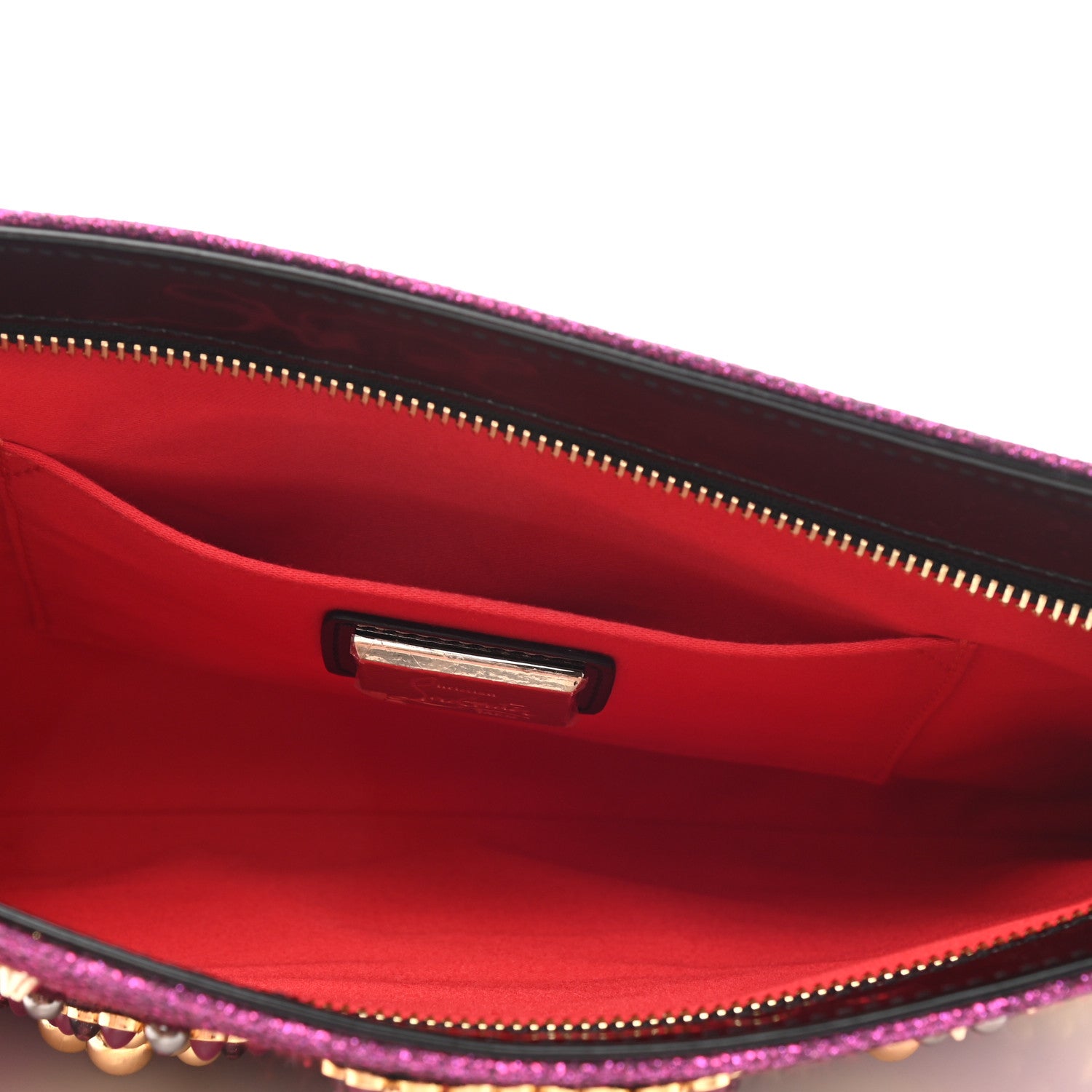 Christian Louboutin Metallic Raffia Studded Loubiposh Chain Clutch Magenta 4 of 5