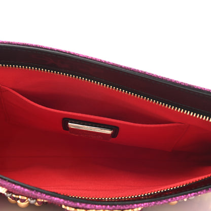 Christian Louboutin Metallic Raffia Studded Loubiposh Chain Clutch Magenta 4 of 5