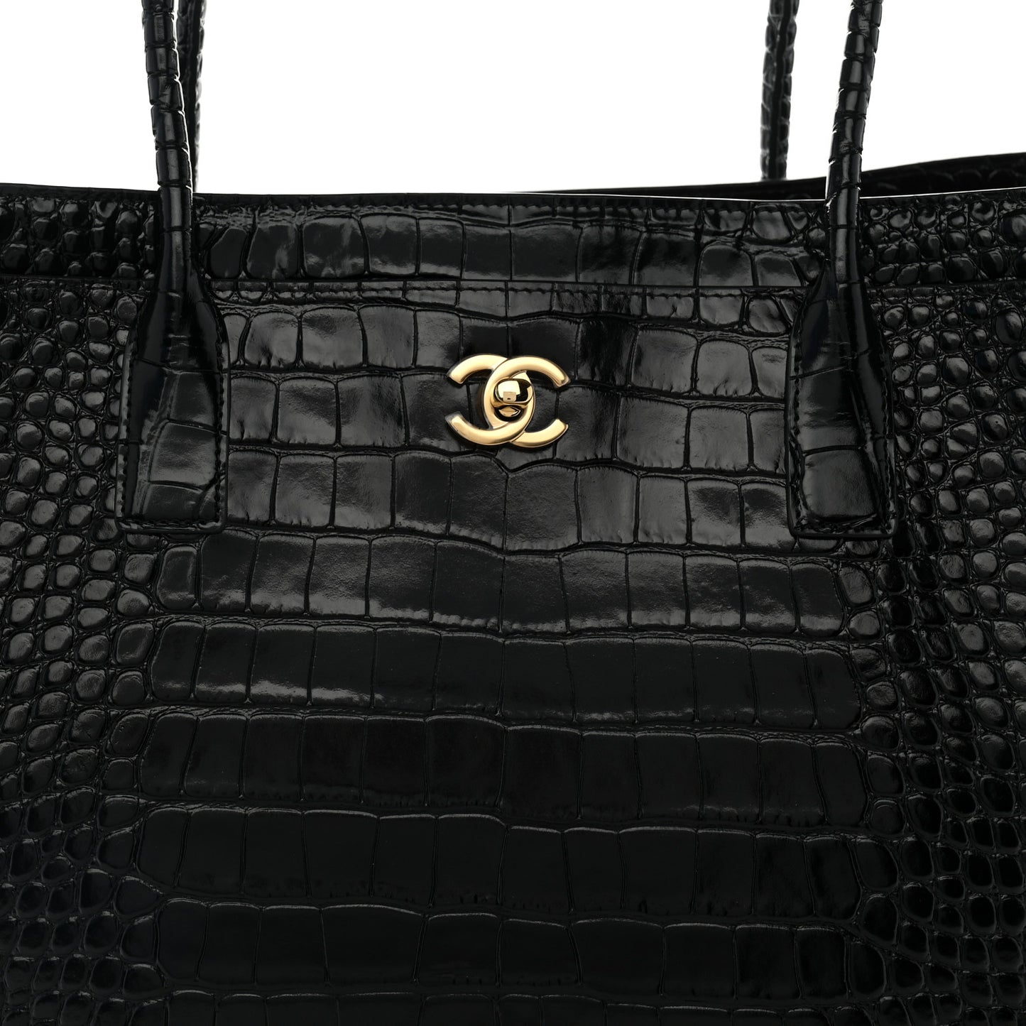 Calfskin Crocodile Embossed Archetype Large Shopping Tote Black