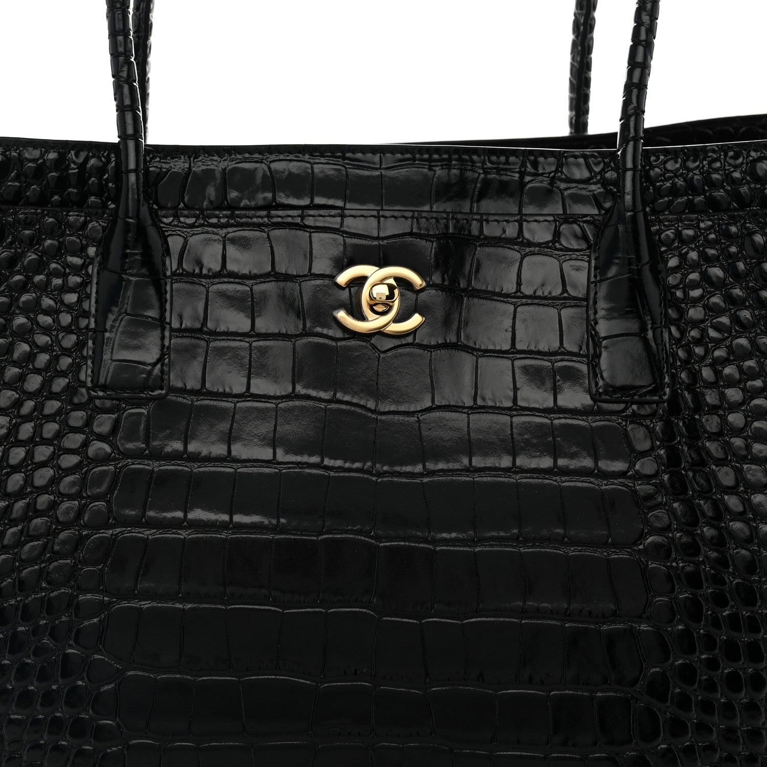 Chanel Calfskin Crocodile Embossed Archetype Large Shopping Tote Black 8 of 10