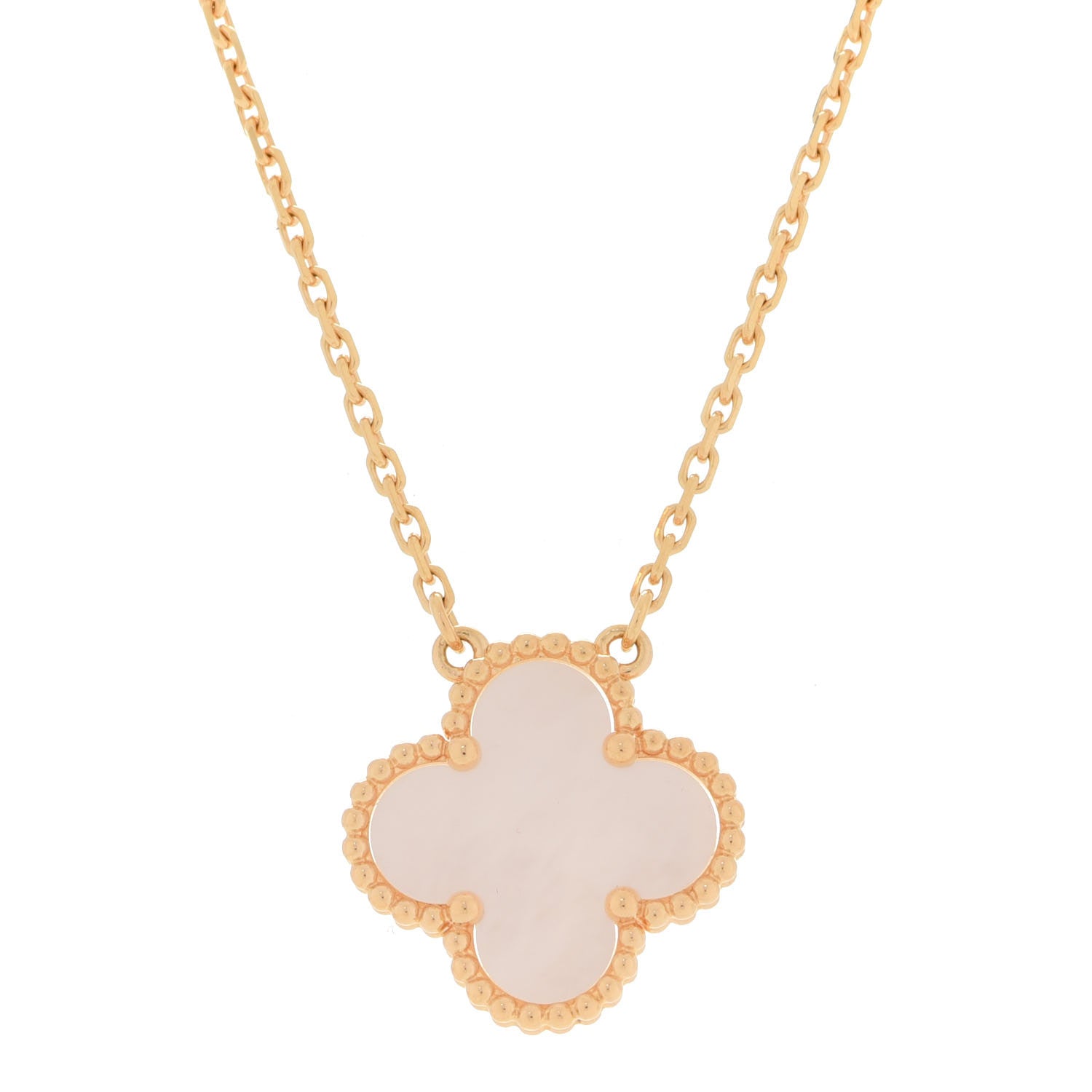 Van Cleef & Arpels 18K Yellow Gold Mother of Pearl Vintage Alhambra Pendant Necklace 4 of 6