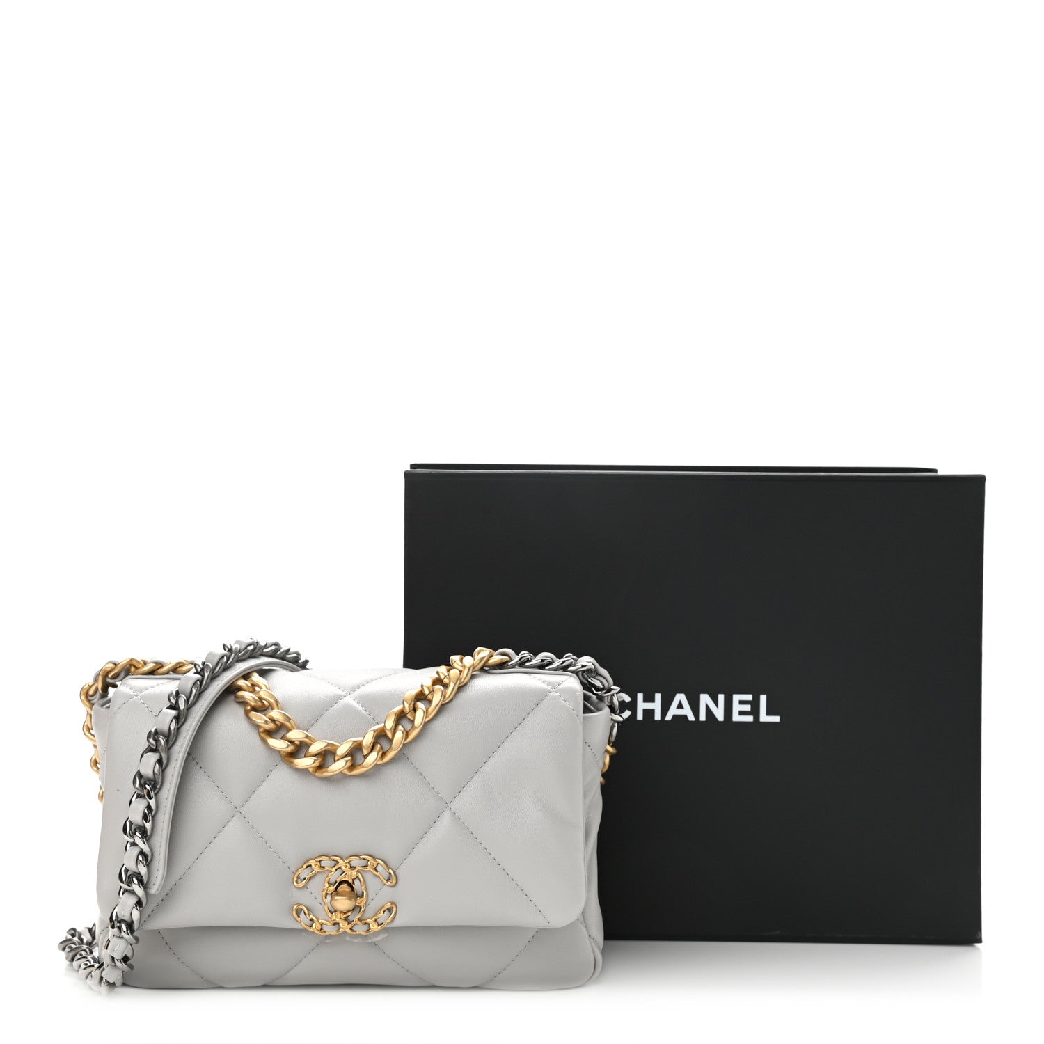 Chanel Lambskin Quilted Medium Chanel 19 Flap Grey 11 of 11