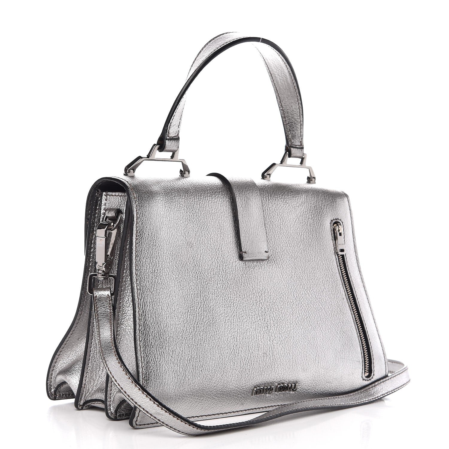 Miu Miu Goatskin Madras Top Handle Bag Silver 4 of 11
