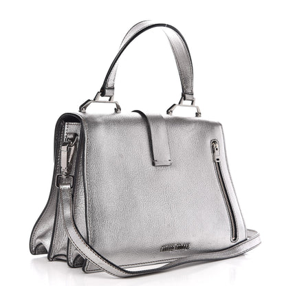 Miu Miu Goatskin Madras Top Handle Bag Silver 4 of 11