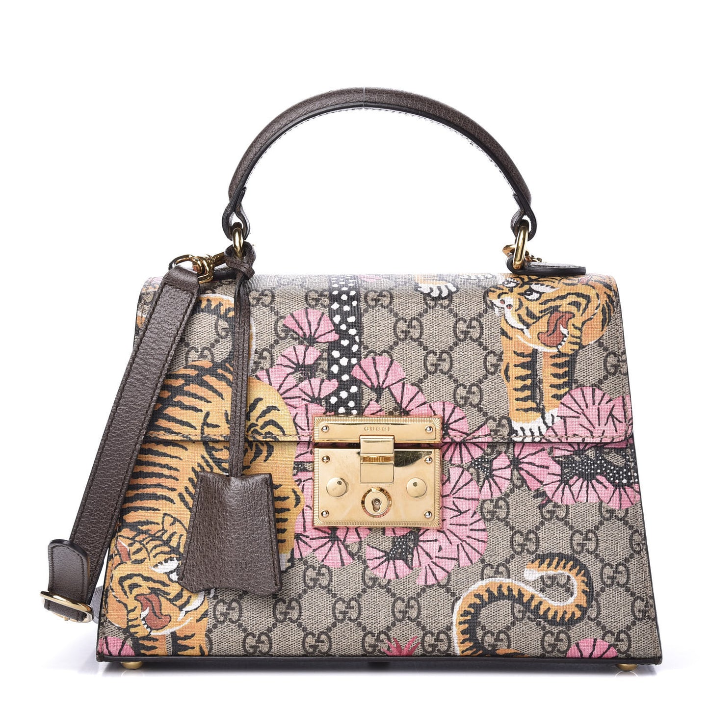 GG Supreme Monogram Bengal Small Padlock Top Handle Bag Beige Pink