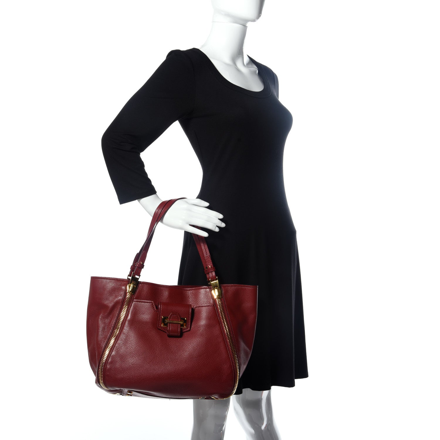 Tom Ford Grained Calfskin Medium Sedgwick Zipper Tote Cabernet 2 of 10