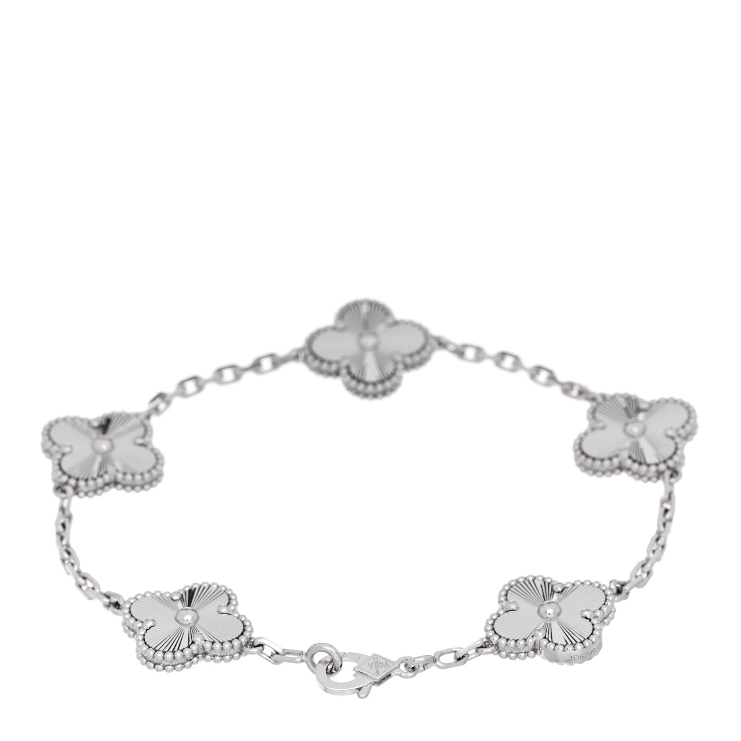 18K White Gold 5 Motifs Guilloche Vintage Alhambra Bracelet