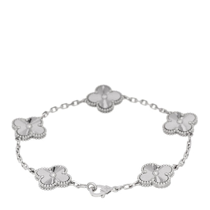Van Cleef & Arpels 18K White Gold 5 Motifs Guilloche Vintage Alhambra Bracelet 2 of 5