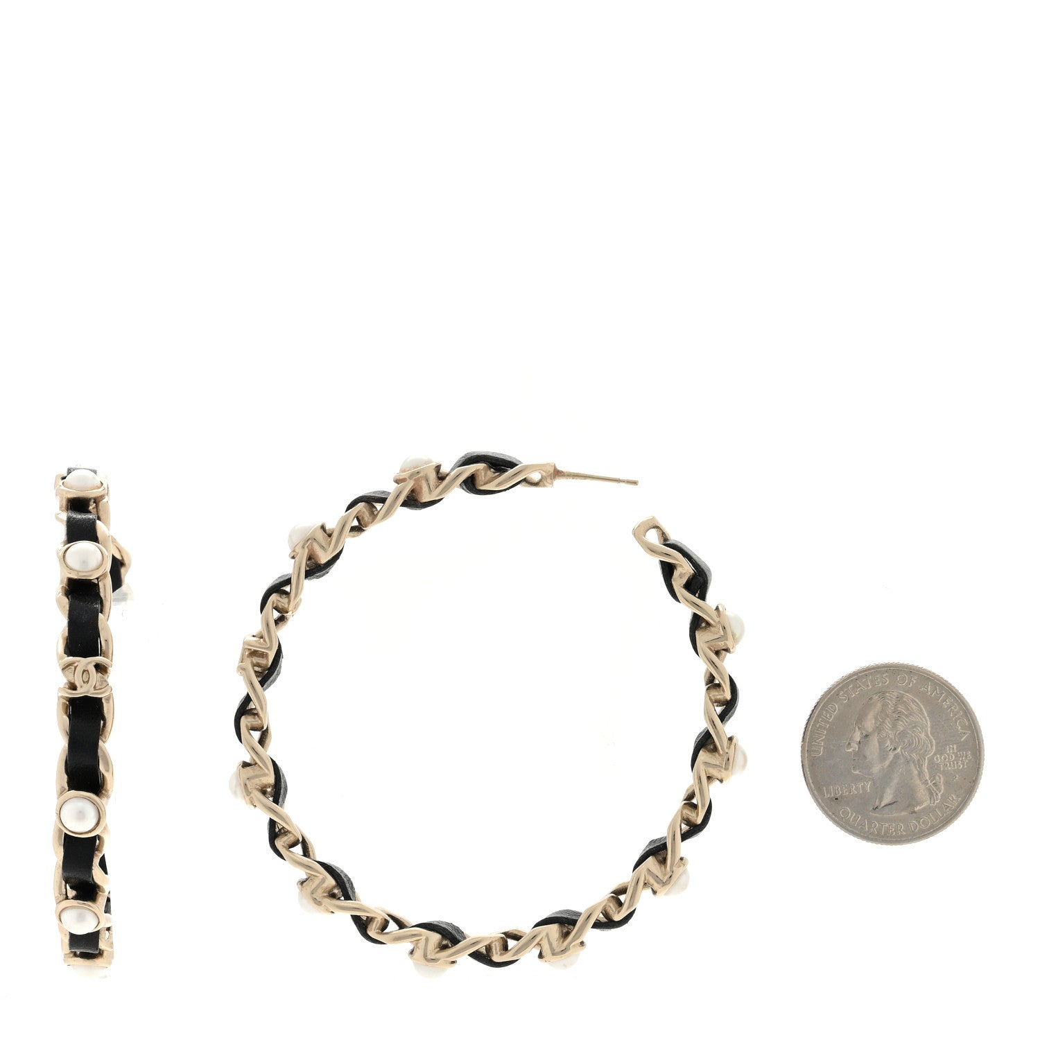 Chanel Lambskin Pearl More Is More CC Chain Hoop Earrings Gold Black 2 of 4