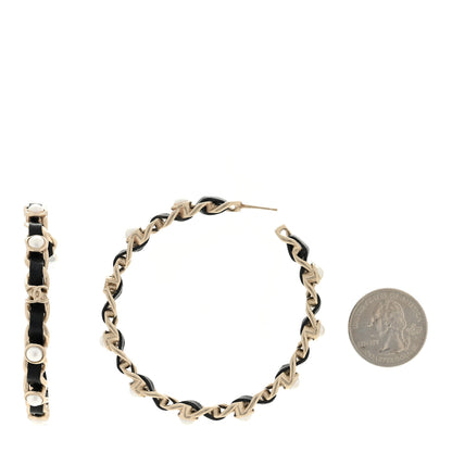 Chanel Lambskin Pearl More Is More CC Chain Hoop Earrings Gold Black 2 of 4