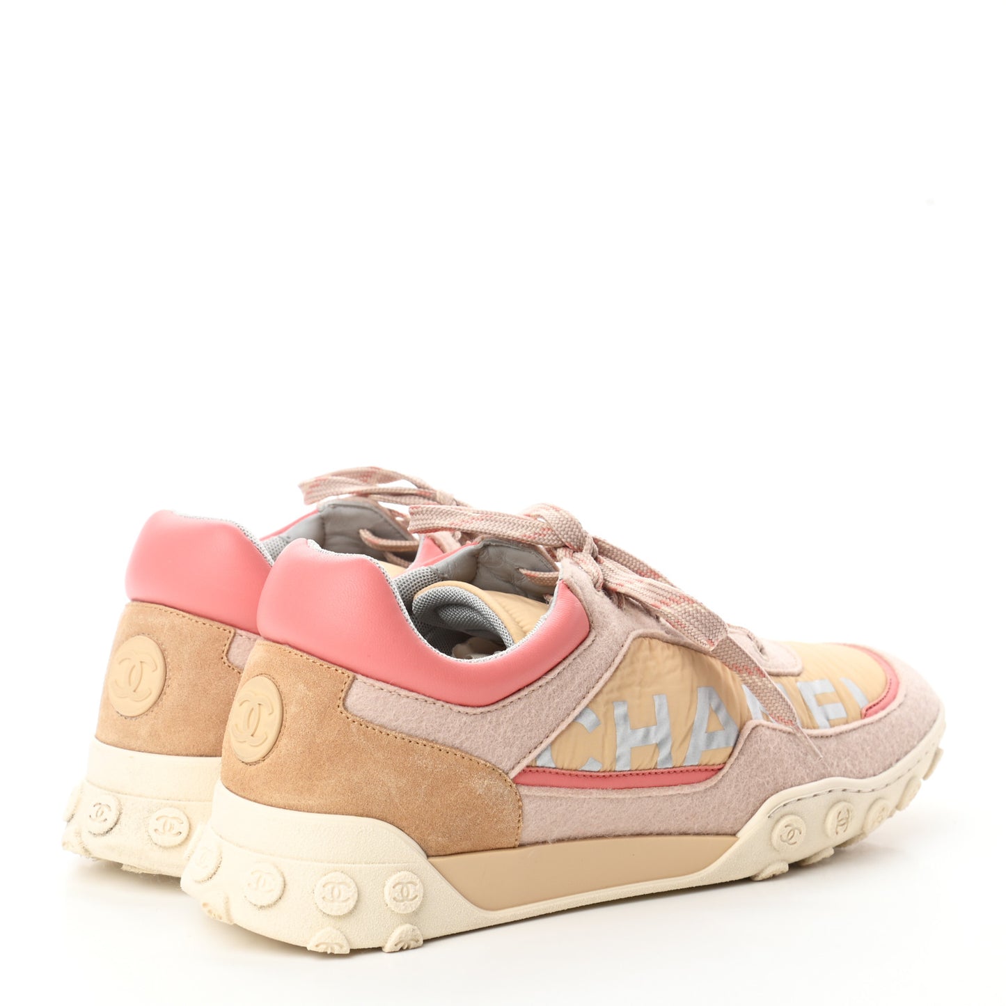 Nylon Calfskin Suede Womens CC Sneakers 40.5 Beige Pink