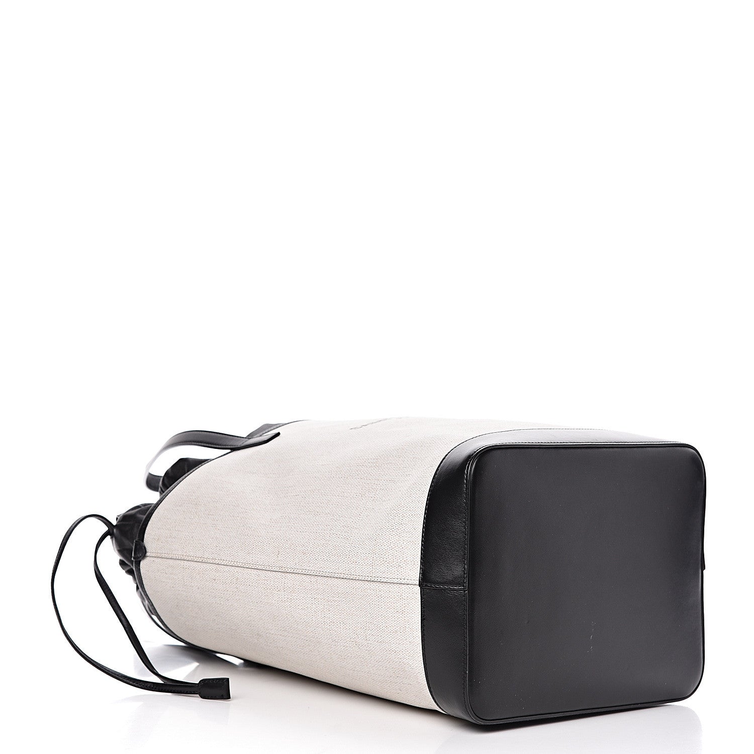 Saint Laurent Canvas Calfskin Teddy Drawstring Shopping Tote White Black 7 of 16