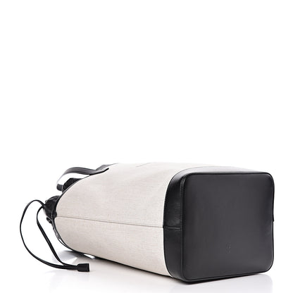 Saint Laurent Canvas Calfskin Teddy Drawstring Shopping Tote White Black 7 of 16