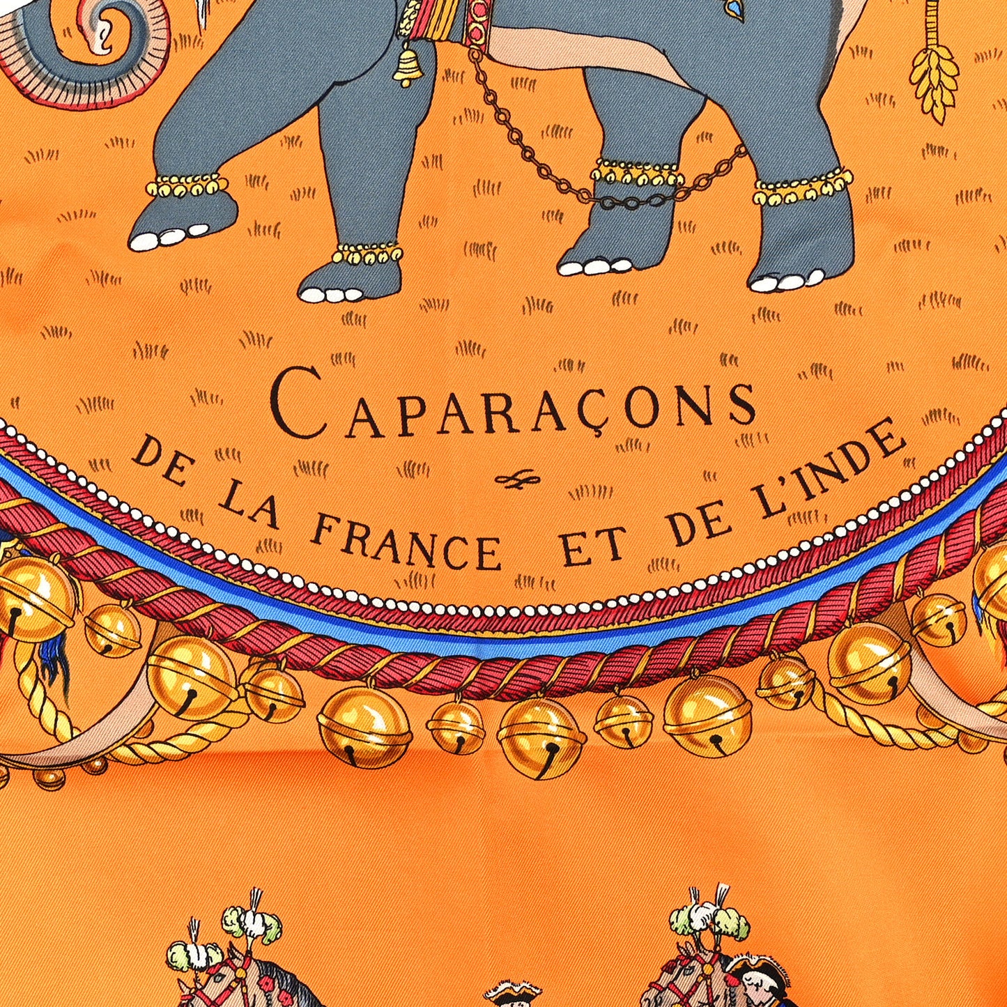 Silk Caparacons De La France Et De L'Inde Scarf 90 Orange Mandarine Gris Bleute