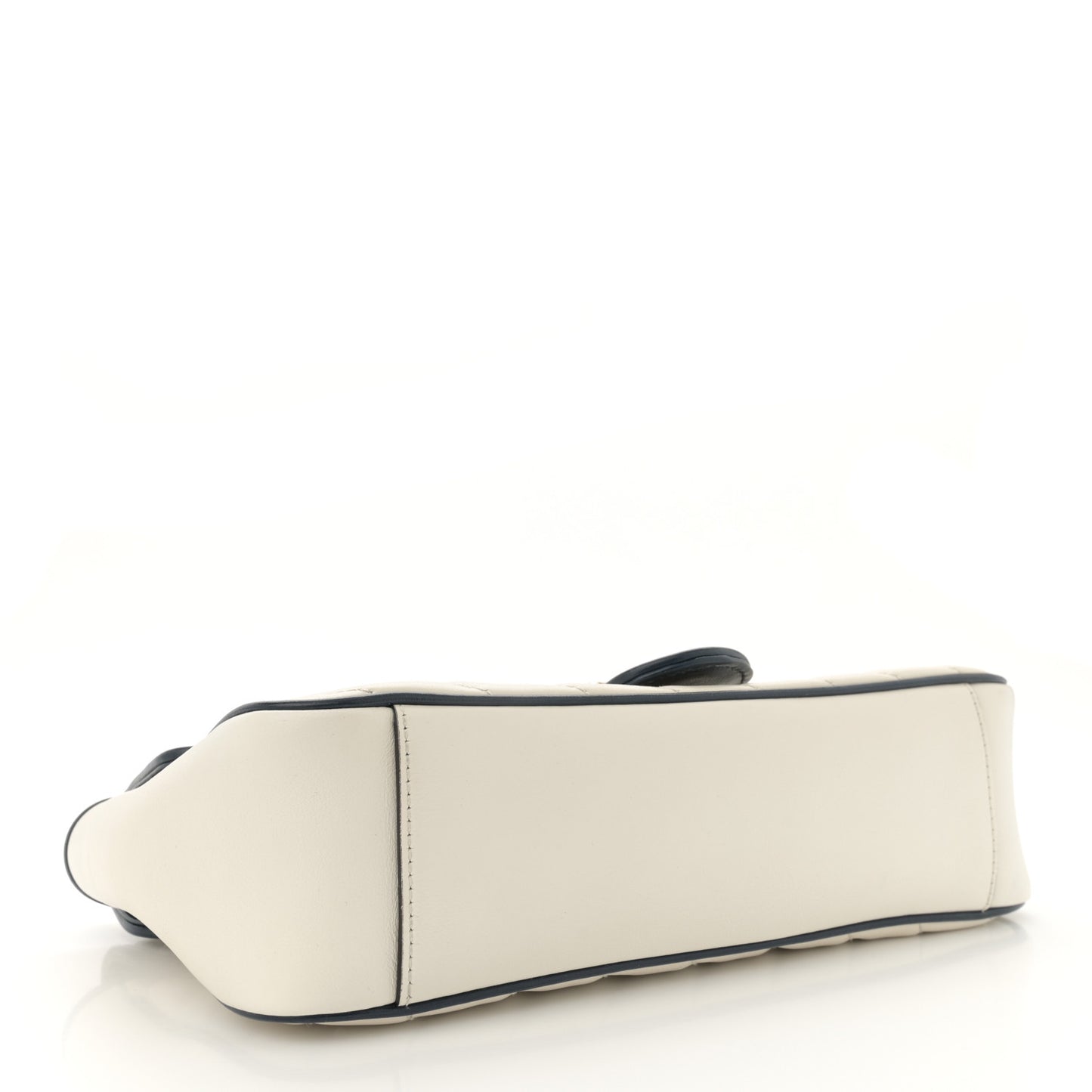 Vintage Effect Calfskin Matelasse Diagonal Small Torchon GG Marmont Shoulder Bag Mystic White Blue Agata