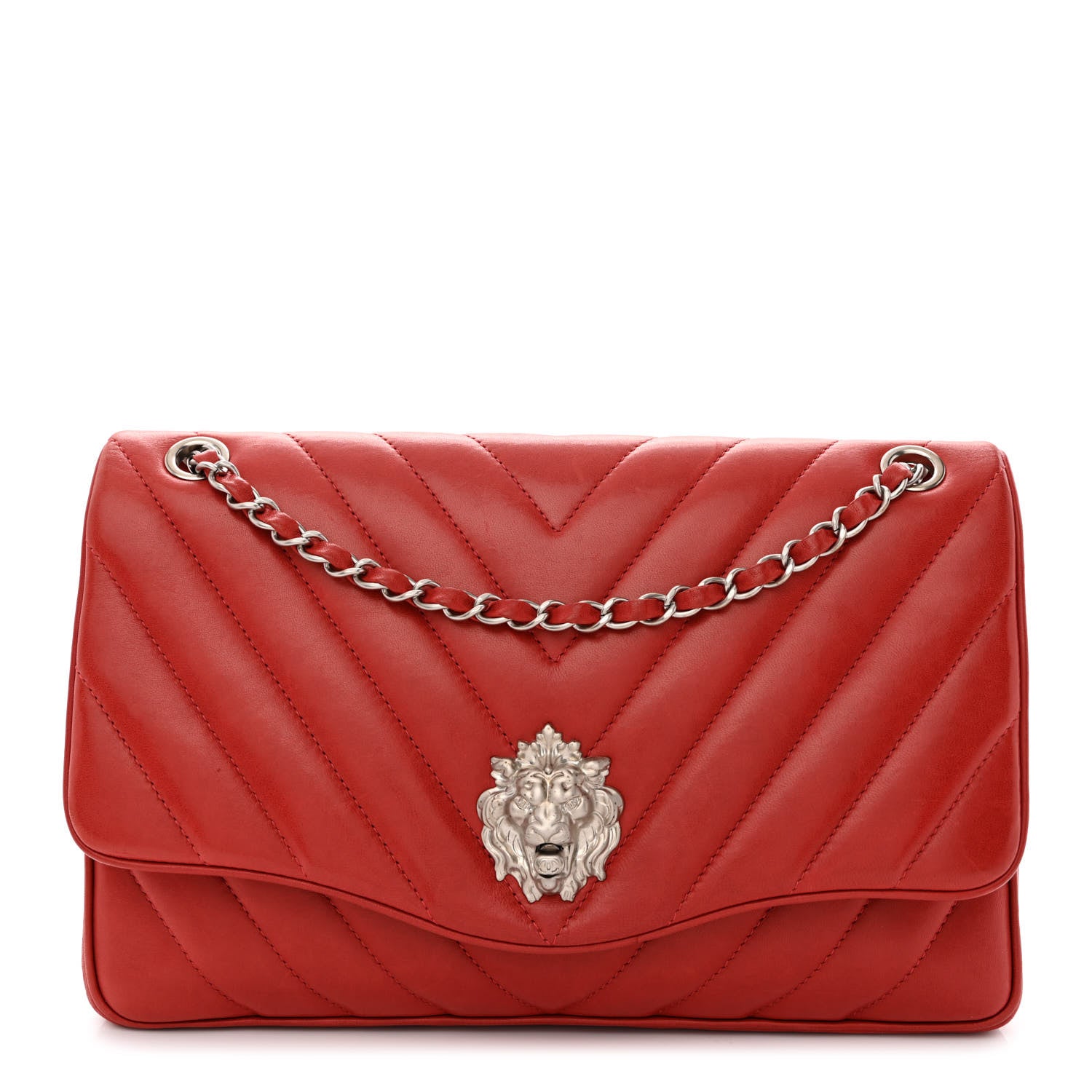 Chanel Lambskin Chevron Jumbo Leo Lion Flap Dark Red 1 of 10