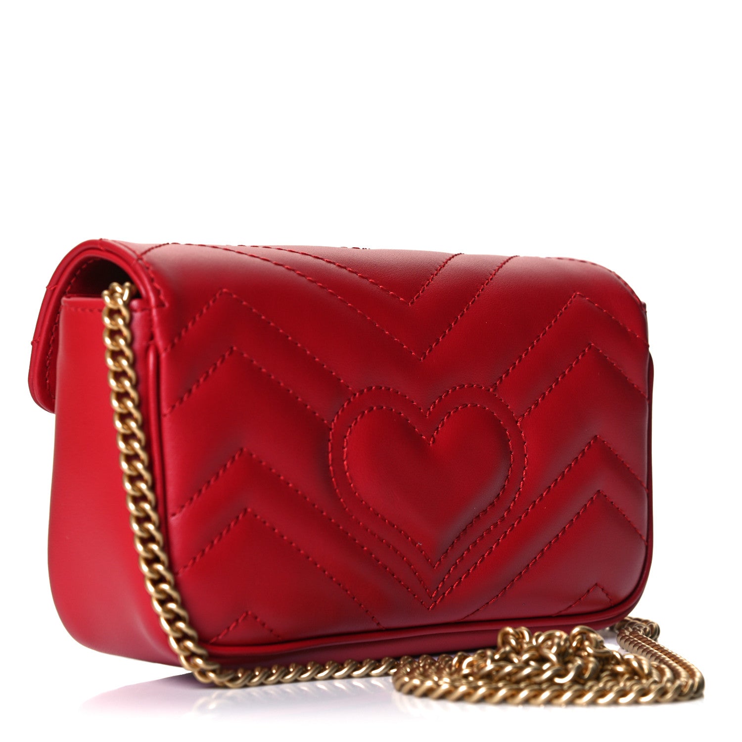 Gucci Calfskin Matelasse Super Mini GG Marmont Shoulder Bag Hibiscus Red 3 of 11