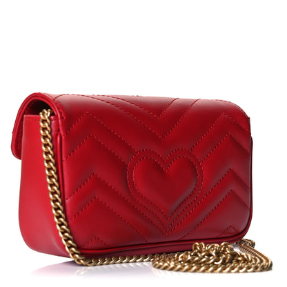 Gucci Calfskin Matelasse Super Mini GG Marmont Shoulder Bag Hibiscus Red 3 of 11