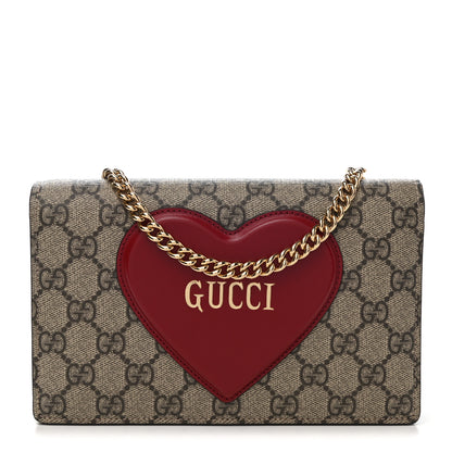 Gucci GG Supreme Monogram Script Logo Heart Wallet on Chain Beige Brown 1 of 10