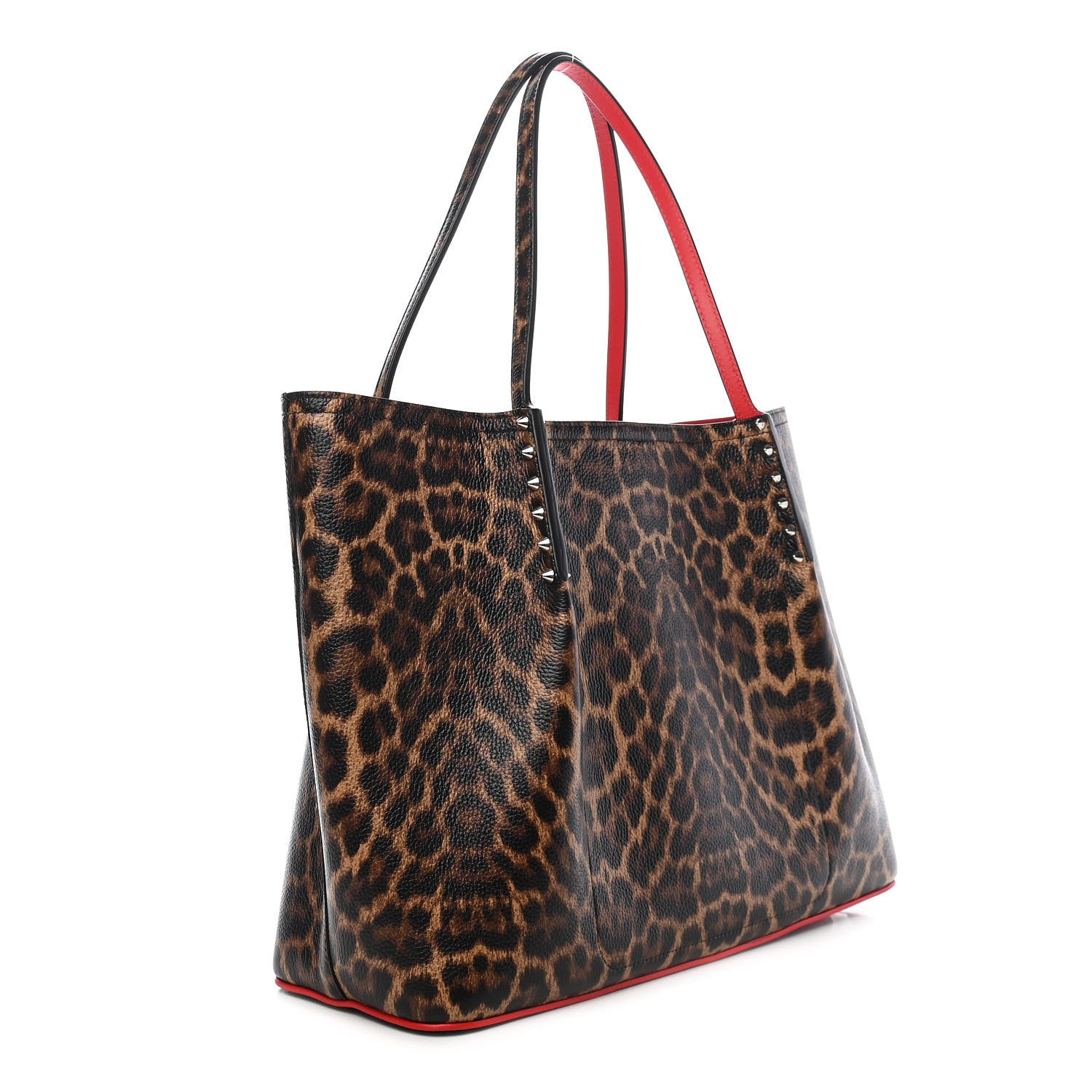 Christian Louboutin Calfskin Empire Leopard Print Spiked Large Cabarock Shopper Tote Brown 2 of 7