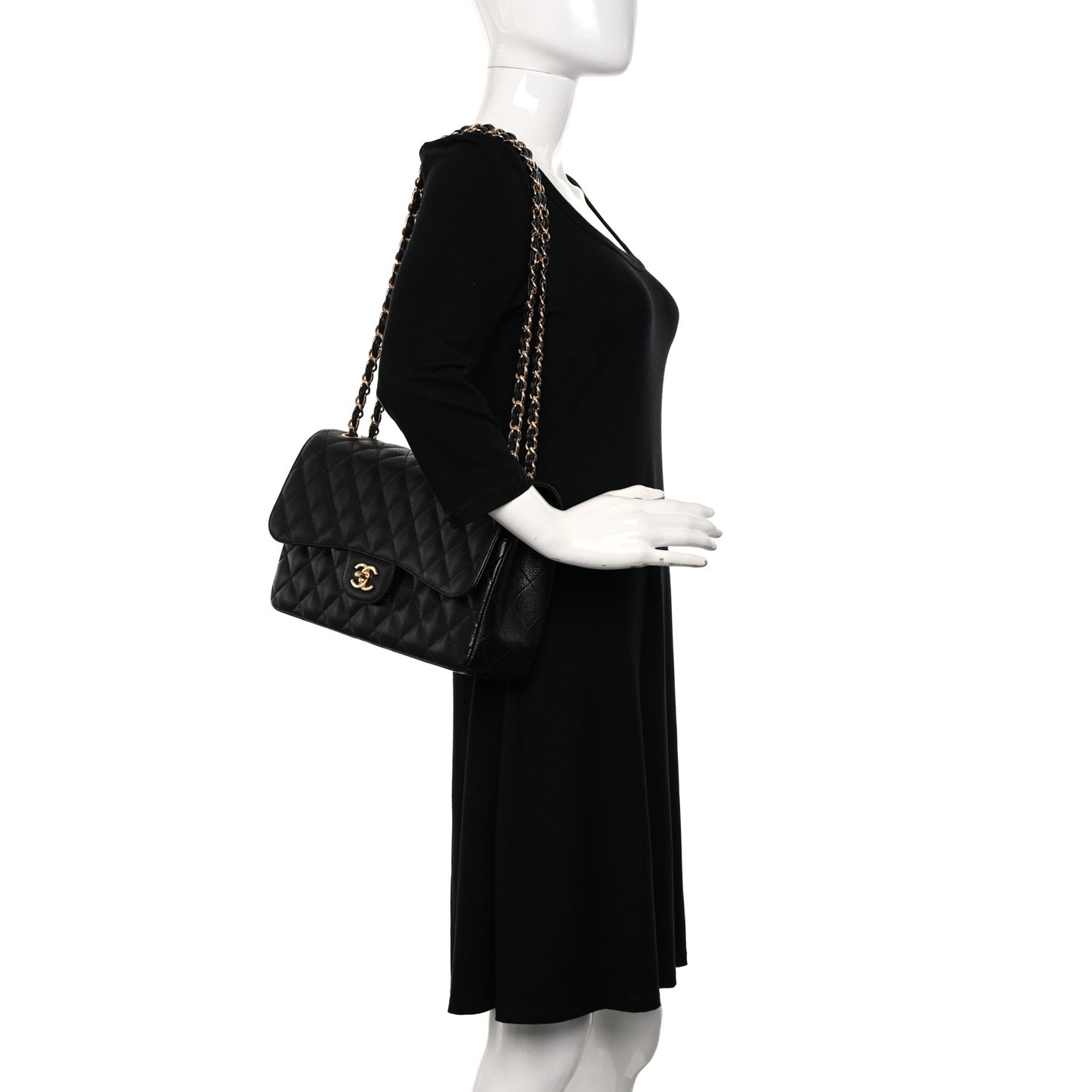 Caviar Quilted Jumbo Double Flap Black