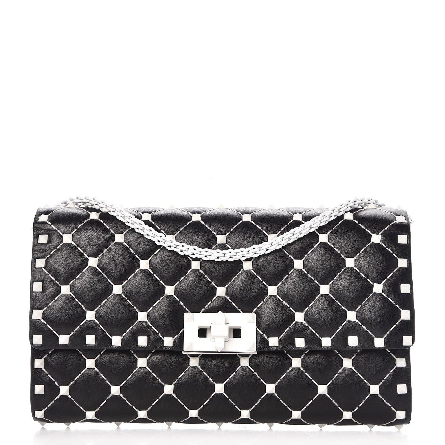 Lambskin Free Rockstud Spike Wallet On Chain Black