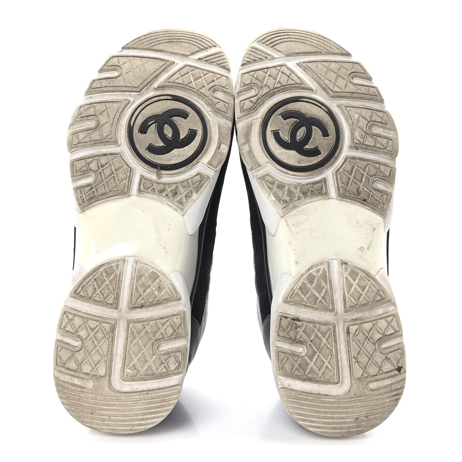 Chanel Fabric Suede Calfskin Quilted CC Sneakers 39 Dark Grey