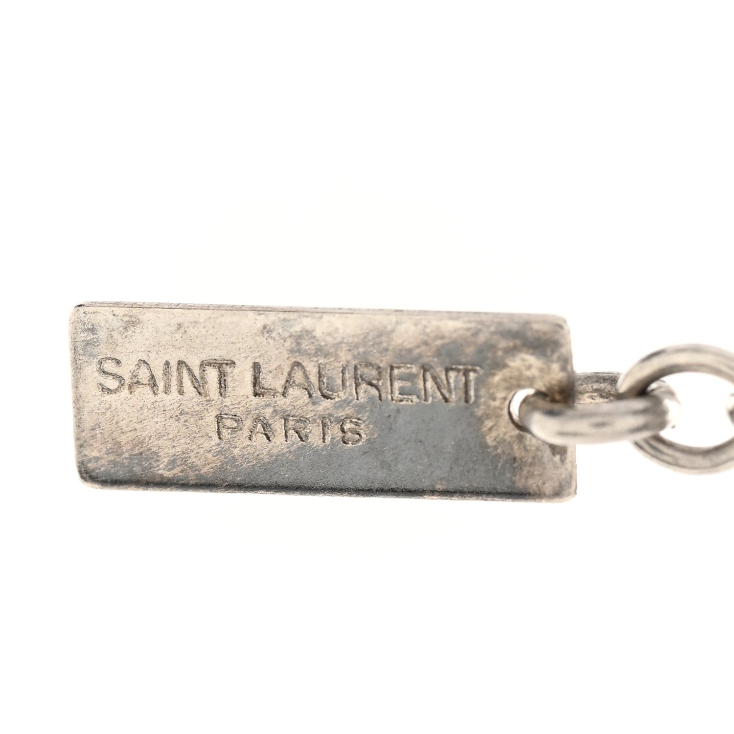 Saint Laurent Metal Crystal Cross Pendant Necklace Silver 1603628