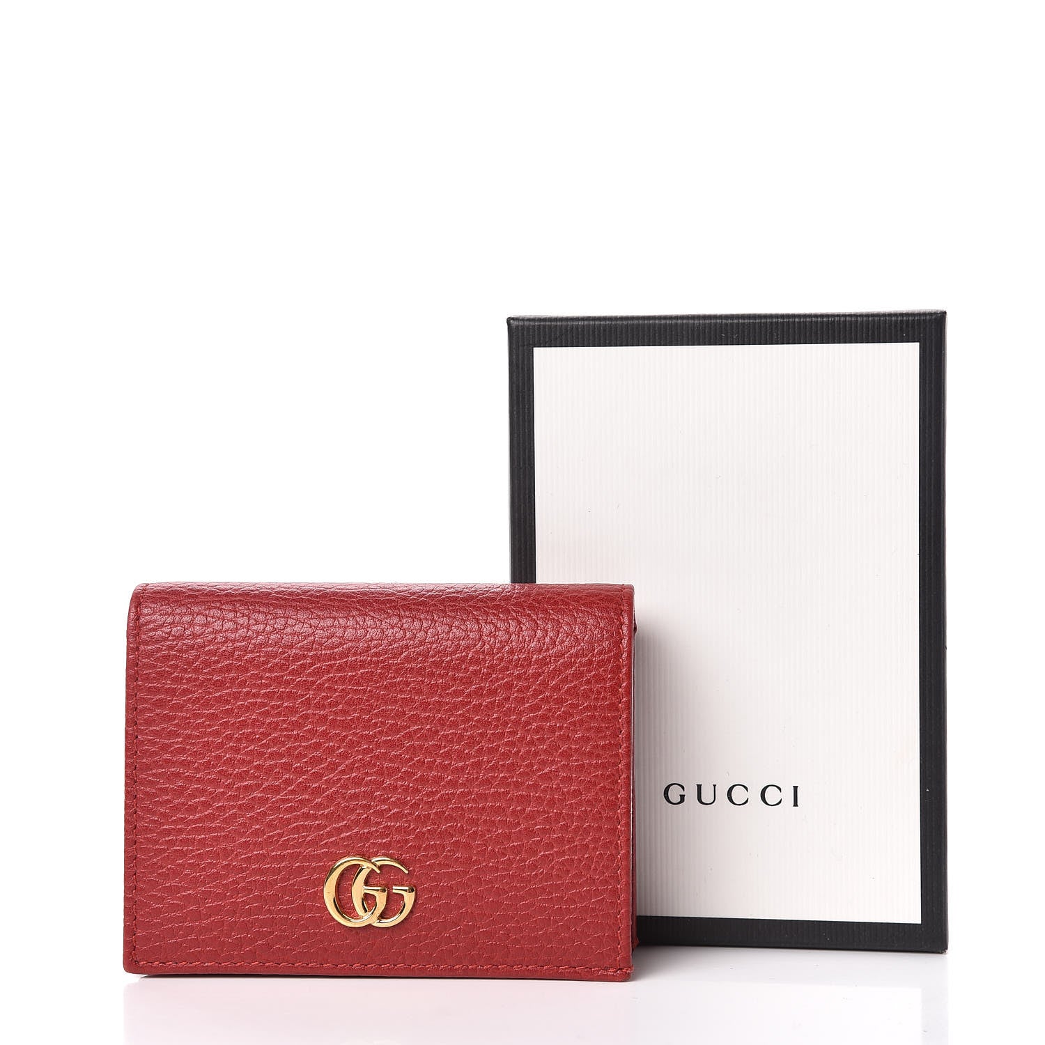 Gucci Pebbled Calfskin GG Marmont Card Case Hibiscus Red 8 of 8