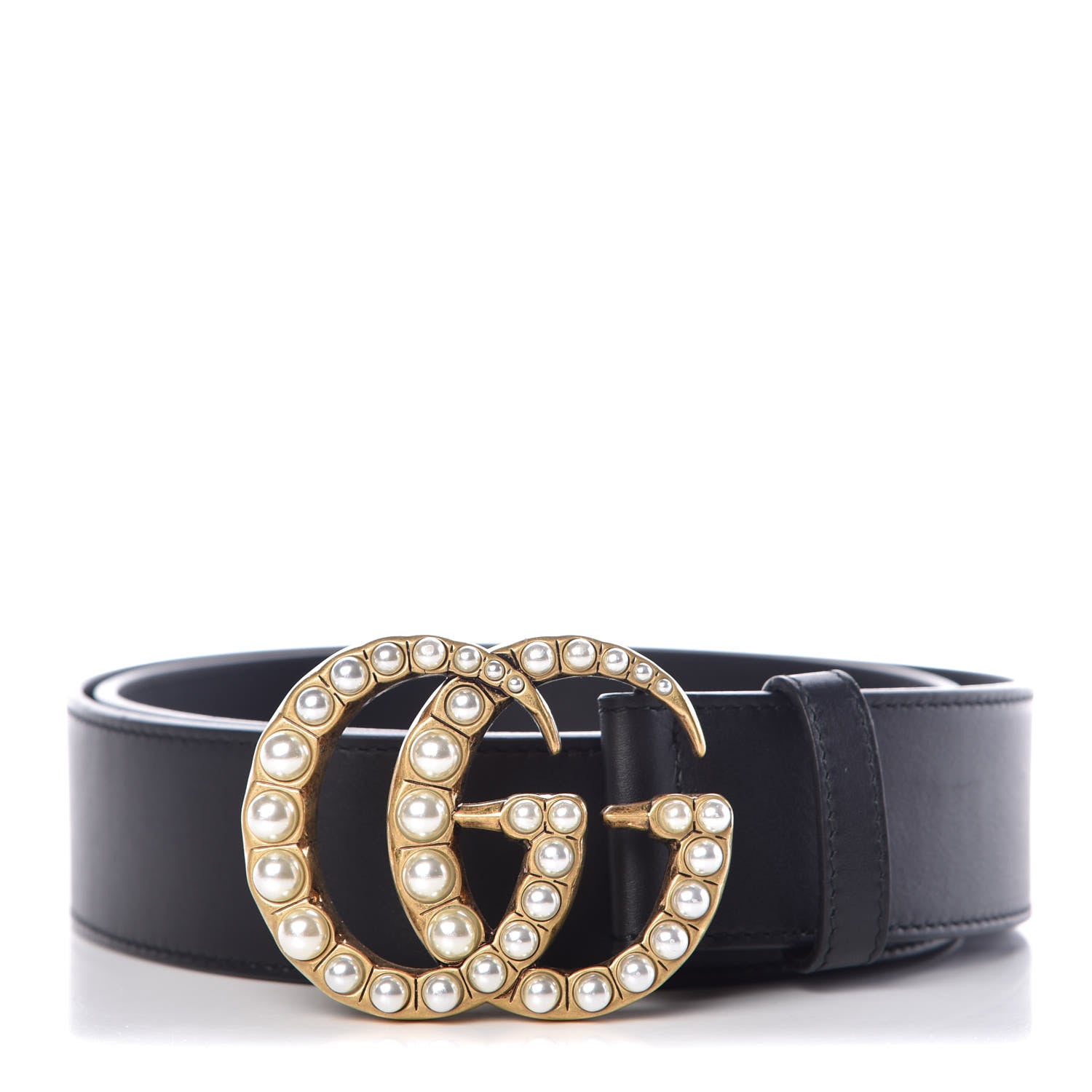 Gucci Moon Calfskin Pearl Double G 40mm Belt 95 38 Black Cream 1 of 6