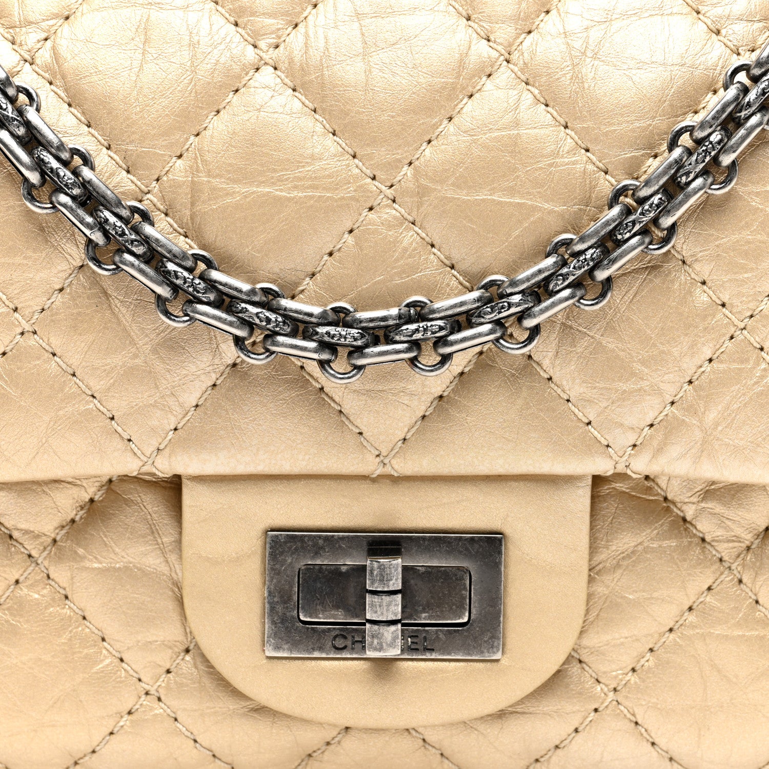 Chanel Metallic Aged Calfskin Quilted 2.55 Reissue 224 Flap Gold 8 of 10