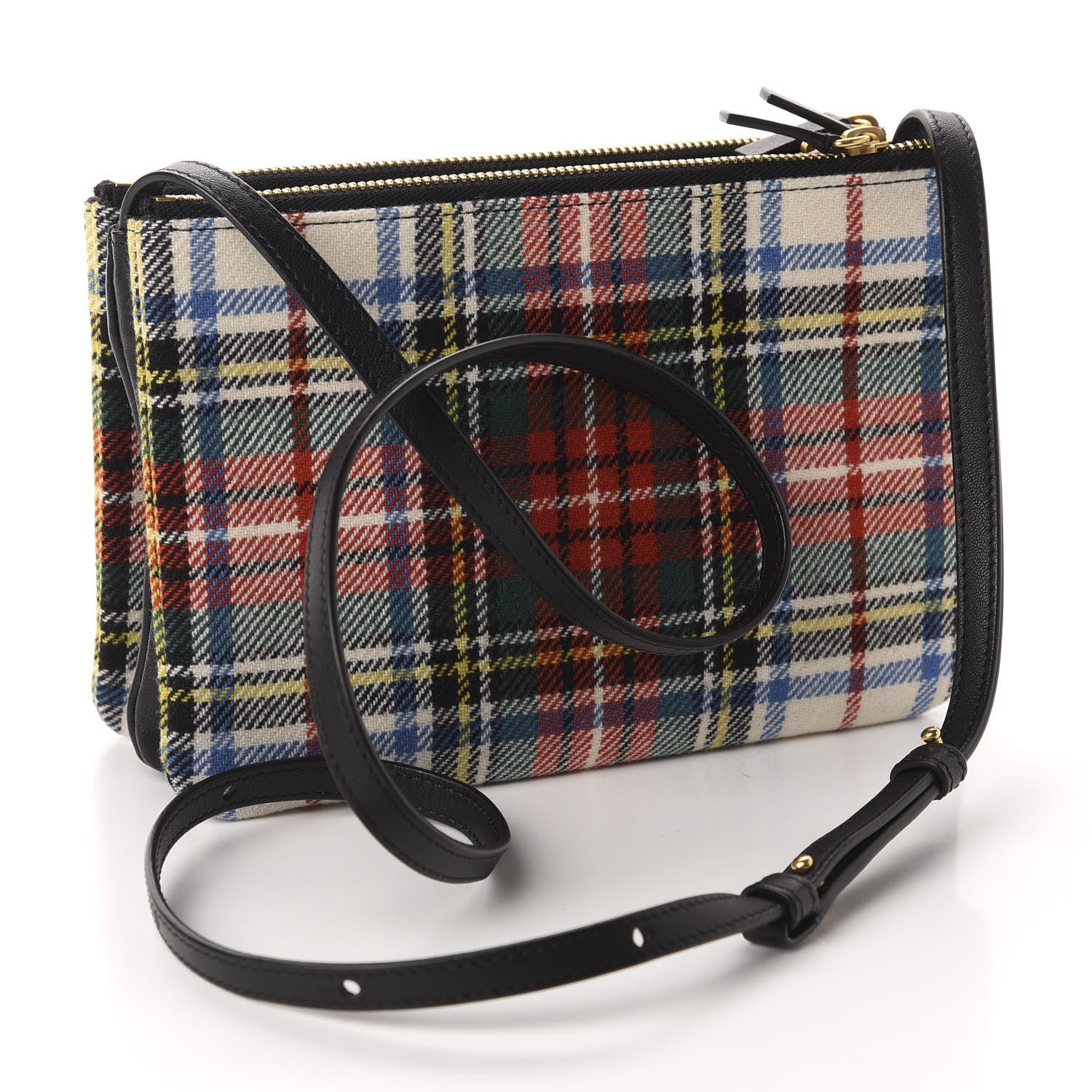 Celine Tartan Felt Plaid Small Trio Crossbody Bag Red Blue 3 of 10