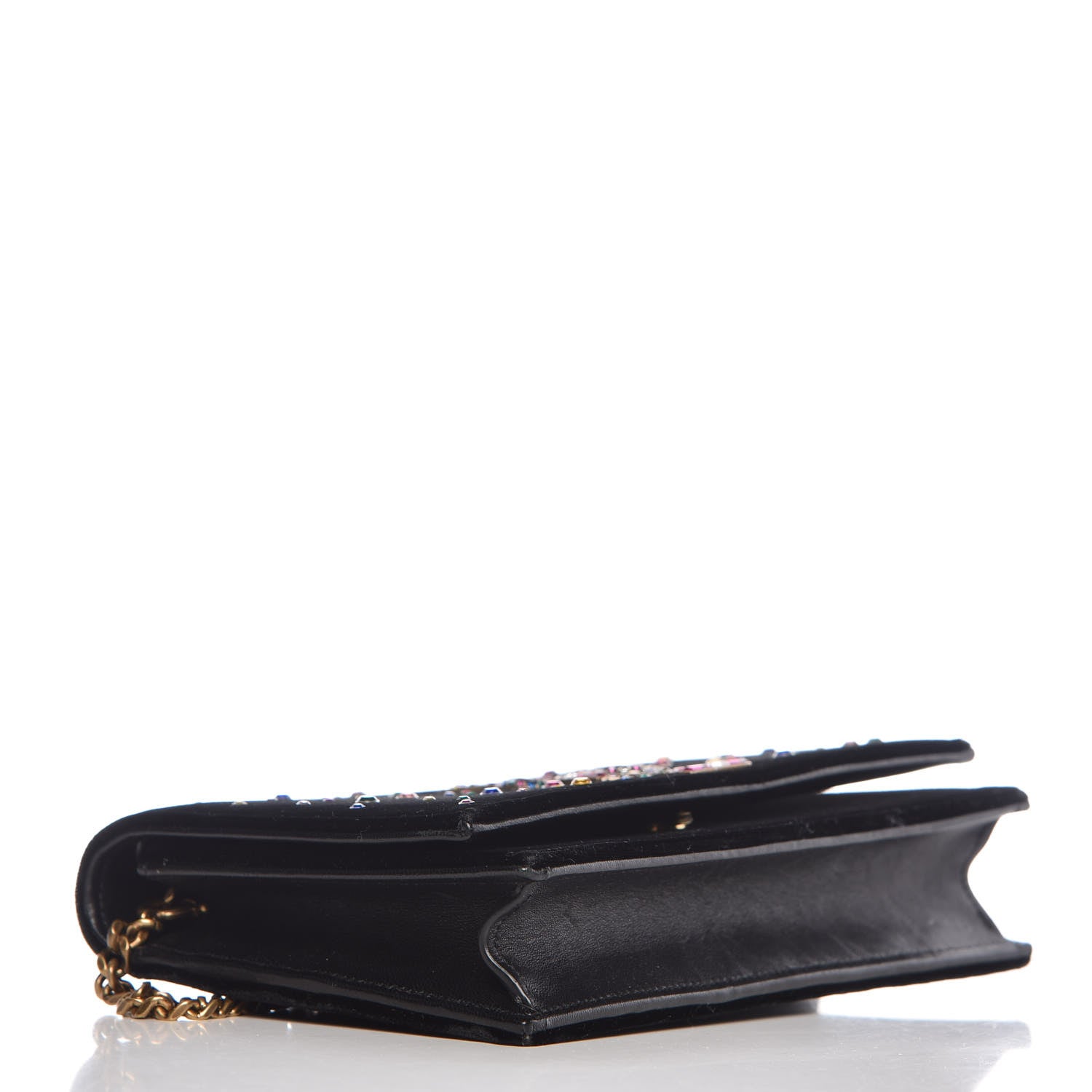 Saint Laurent Velvet Crystal Embellished Monogram Kate Chain Wallet Black 4 of 10